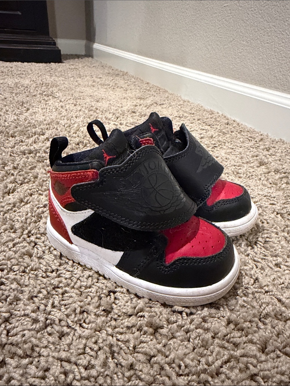 Jordan Kids Black and Red High-Top Sneakers with White Sole